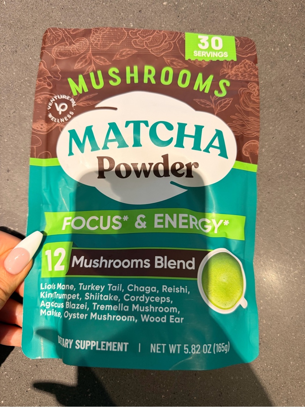 Matcha Powder Mushroom Blend - Focus & Energy - Teal/Brown in box 30 a